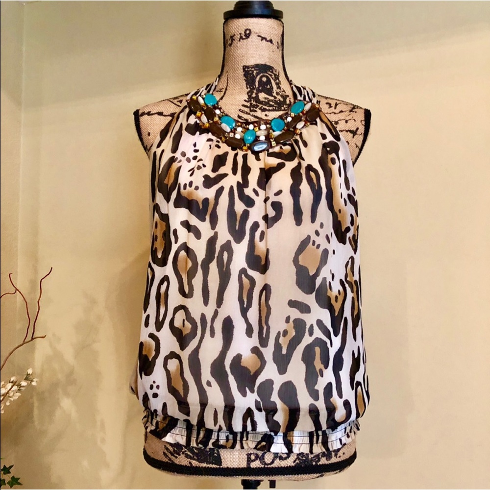 ~Cache~ Cheetah animal print and stone blouse